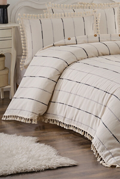 XVA Yadens Pamuklu Düğmeli Püsküllü Çift Kişilik Nevresim Seti