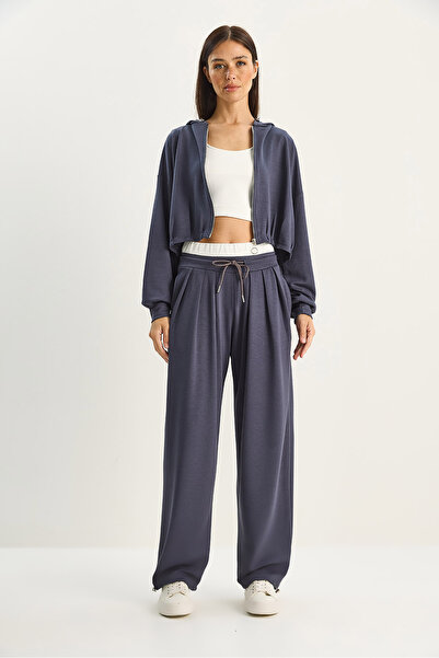 Bianco Lucci Set cu glugă cardigan crop pentru femei talie înaltă pantaloni modal relaxat 3 piese 4062 60283773