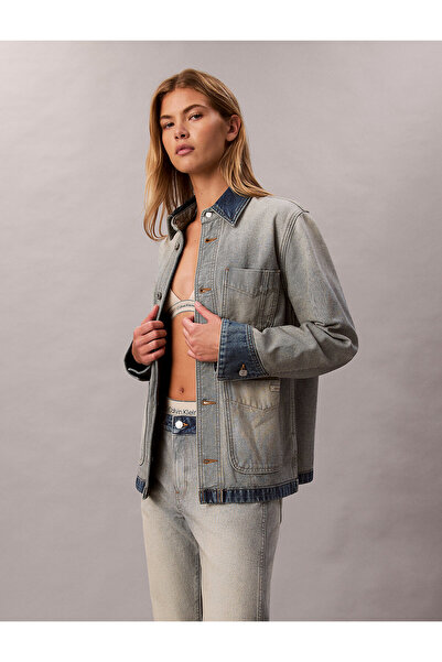 Calvin Klein Women's Regular Fit Pocket Detailed Cotton Denim Indigo Jacket Lv047D753G-Yyd