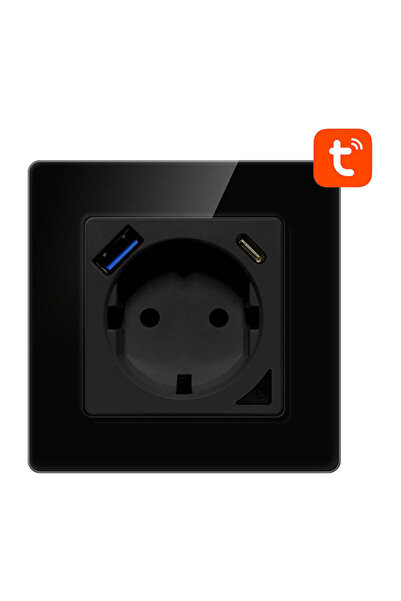 Avatto N-WOT10-USB-B USB and USB-C TUYA smart WiFi wall socket (black)