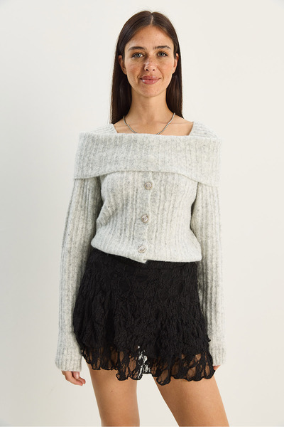 Bianco Lucci Pulover de tricotat cu decolteu cu nasturi pentru femei 9059 60283778