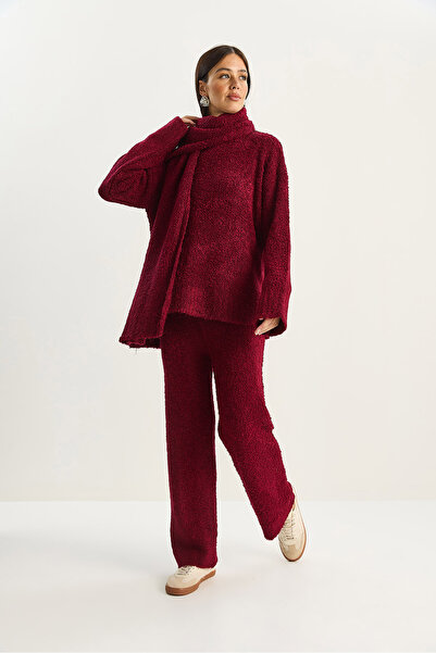 Bianco Lucci Women's Soft Textured Comfortable Cut Scarf Knitwear Set 2480 60283755