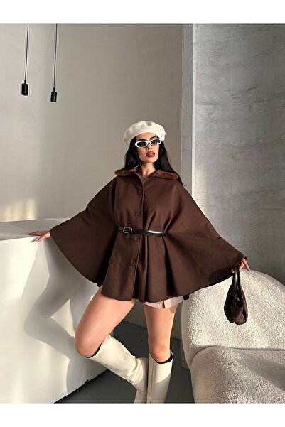DİMA FASHİON KÜRK YAKA KAŞE PANÇO