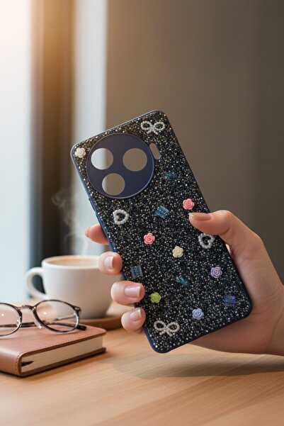 batuteknoloji Tecno Camon 30 Pro Fiyonk Kalp Desenli Kırçıllı Taşlı BTU Silik...