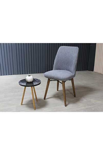 Yellow Home OVAL SANDALYE KILIFI JAKAR 6'LI SET KOYU GRİ