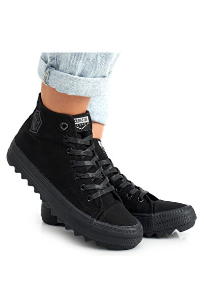 Big Star Shoes Women's high-top sneakers on a large star sole FF274244 Black 37