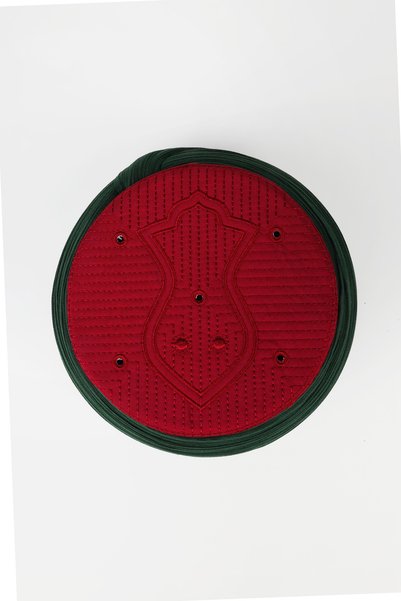 Sarıkhane Prayer Shawl - Green Fabric - Burgundy Cap - Round Wrap - Nâli Sharif - 5 Meters