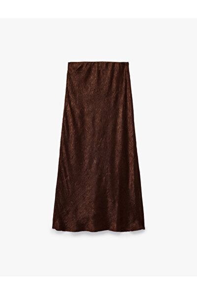 Koton Slim Fit Fish Cut Textured Midi Satin Skirt