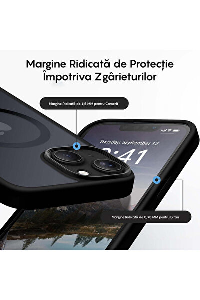 Casey Studios Husa Magsafe iPhone 14, Slim, Incarcare Wireless, Margini Ridicate, Black