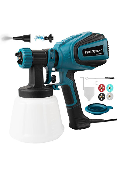 Dotail Ηλεκτρικό πιστόλι βαφής Raziol 700W HVLP, δεξαμενή 1200 ml, 1000 ml/min, 4 ακροφύσια, 3 μοτίβα, μπλε