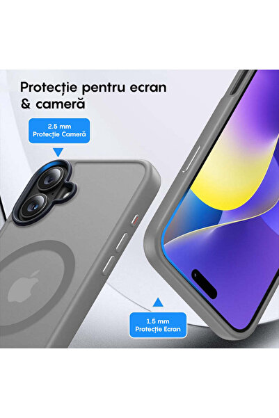 Casey Studios Magsafe Case iPhone 16 Plus, Slim, Wireless Charging, Raised Edges, Gray