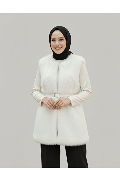 BENAHOLL Almah Lined Feather Belted Vest-En2205 White