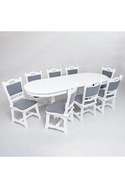 DasiHome Extendable Table Set, 152(232)x100, with 8 Chairs EUROPA, White Color, Grey Fabric