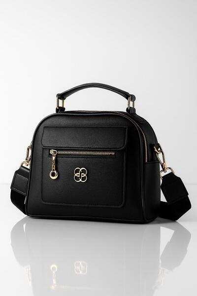 Av A Dos Women's Black Multi-Compartment Faux Leather Classic Hand Shoulder Bag