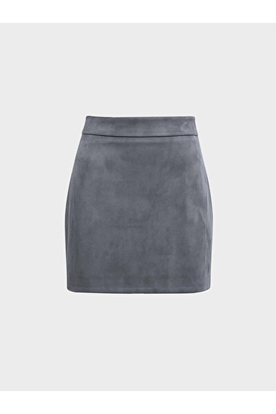 RİVUS Zipper Detailed Suede Mini Skirt - Anthracite