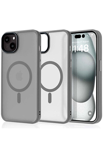 Casey Studios Magsafe Case iPhone 15 Plus, Slim, Wireless Charging, Raised Edges, Light Gray