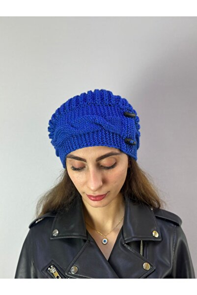 Gönülden Tasarım Hand Knitted Shepherd's Buttoned Women's Beanie