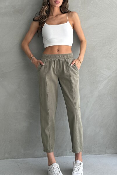 Ulino Yıkamalı Nervür Dikişli Cepli Pantolon