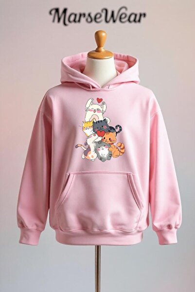 Vordevia سويت شيرت قطني كبير الحجم مطبوع عليه صورة قطة، مصنوع من 3 خيوط