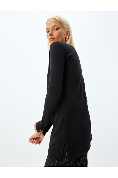 Koton Tricou cu mânecă lungă, detaliu brodat, guler rotund bumbac