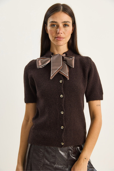 Bianco Lucci Women's Scarf Accessory Short Sleeve Knitwear Cardigan 9058 60283765