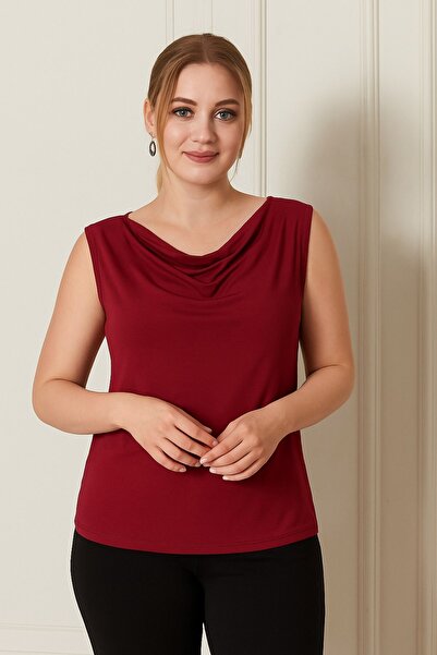 Seamoda Degaje Yaka Sandy Plus Size Women's Basic Blouse 4 Seasons Comfortable Use Stylish Athlete-Bordo