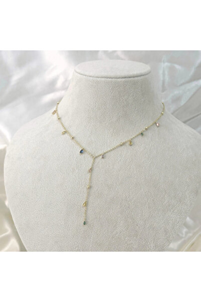 shop Renkli Taşlı Y Kolye Gold