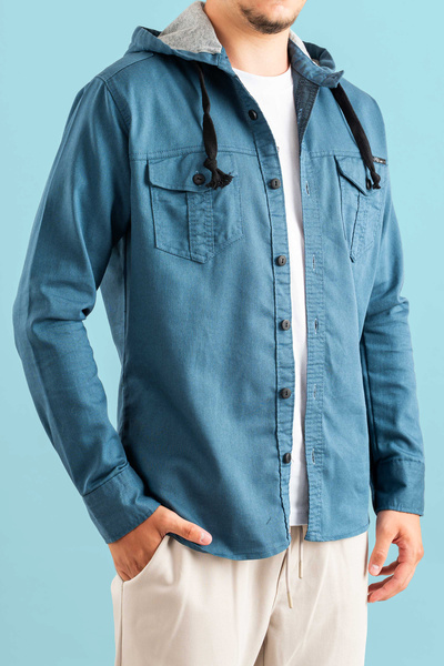 bombe Ανδρικό τζιν πουκάμισο με κουκούλα