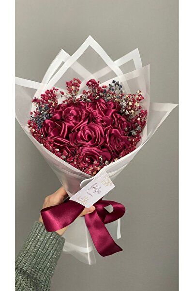 Buketim Seninle 11'li Fuşya Cipsolu Solmayan Gül Buketi, Saten Çiçek, Sevgiliye, Arkadaşa Hediye