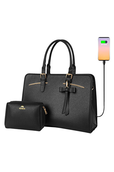 MATEIN Women's 15.6'' Laptop Bag with Cosmetic Pouch 1310 Black USB