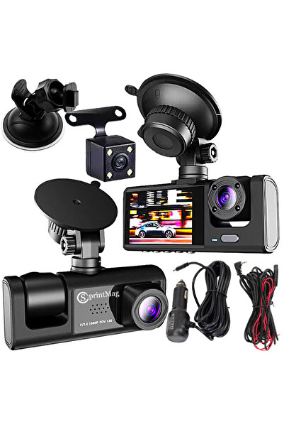 SprintMag Car Video Camera On-board DVR 3 Front/Rear/Interior Full HD 1080P Cameras, Type C 170° G-sensor