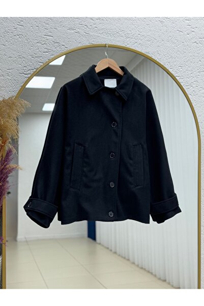 BENAHOLL Aliona Short Coat with Epaulet Sleeves and Batwing Sleeves-Ek687 Black