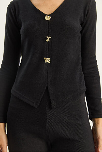 Bianco Lucci Women's V-Neck Button Accent Piece Thessaloniki Top and Bottom Set 4107 60283782