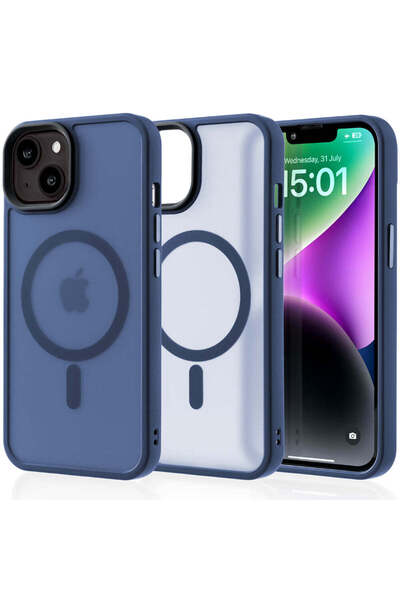 Casey Studios Husa Magsafe iPhone 14, Slim, Incarcare Wireless, Margini Ridicate, Albastru Inchis