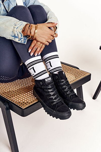 Big Star Shoes Women's high-top sneakers on a large star sole FF274244 Black 37