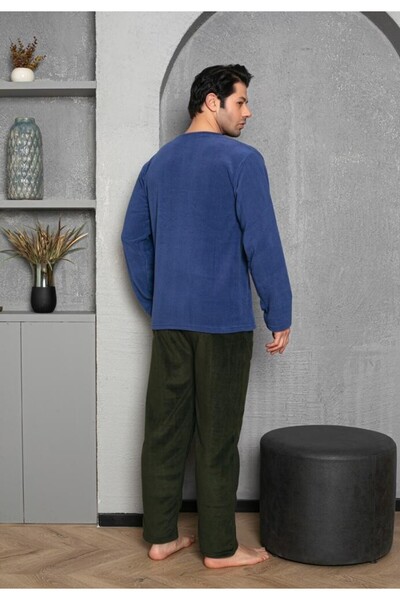 Serena Men's pajamas for the cold season blue & dark green - polar material