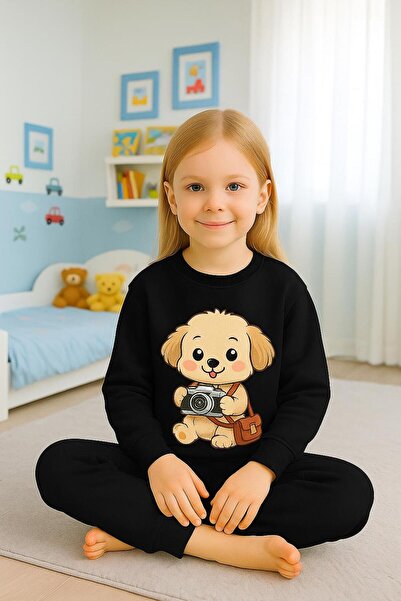 playwear طقم سويت شيرت رياضي بنمط الكلب الكاميرا للأعمار 3-4-5-6-7-8-9-10-11-...