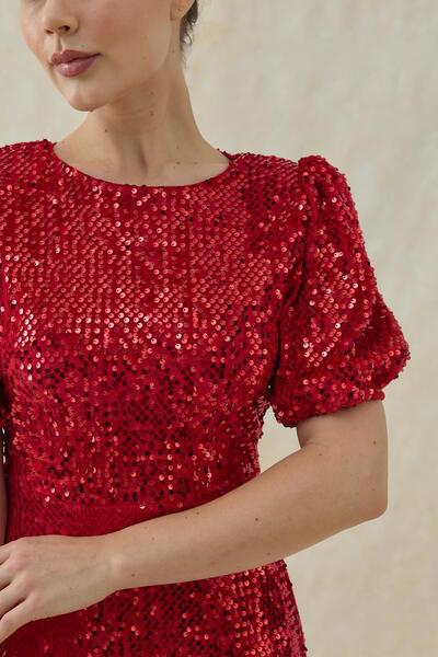 Elbee Fashion Woman Midi Length Sequin Sequin Dress