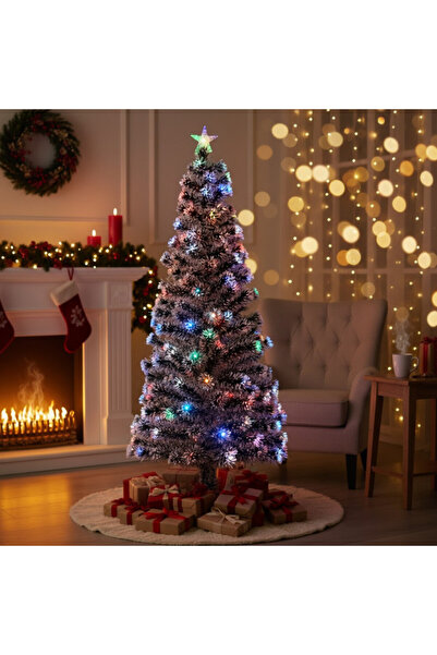 PROCART Artificial Christmas tree with LED lighting and multicolor fiber optics, height 180 cm