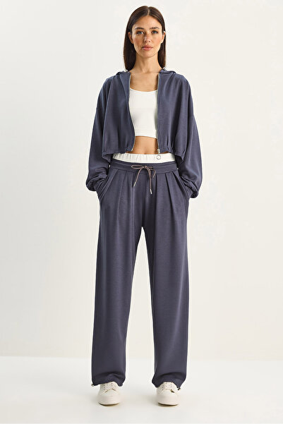 Bianco Lucci Set cu glugă cardigan crop pentru femei talie înaltă pantaloni modal relaxat 3 piese 4062 60283773