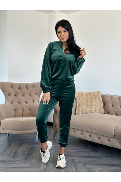 RAMONA BADESCU EXCLUSIVE Trening din catifea fină cu decolteu în V și pantalo...