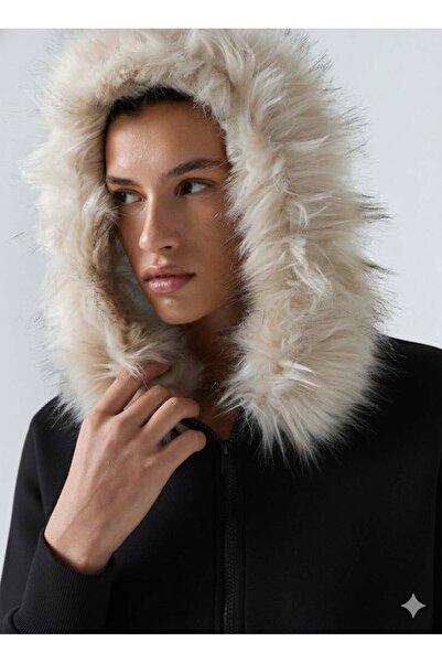 Afri Hanorac negru pentru femei cu fermoar cu glugă Swea tricou – Glugă cu blană, buzunare, potrivire confortabilă