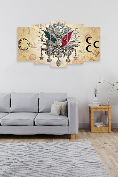 Dekorvia Piri Reis Haritası Temalı Osmanlı Arması 5 Parçalı Mdf Tablo