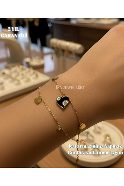 İNN JEWELLERY 316L Steel Bracelet, Tarnish-Free, Anti-Allergenic, with Heart ...