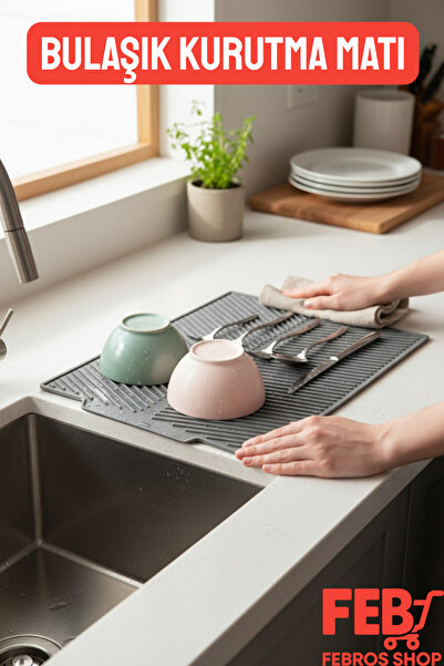 Febros Büyük Boy 44 X 33 Cm Silikon Bulaşık Kurutma Matı Bulaşıklık Durulama ...