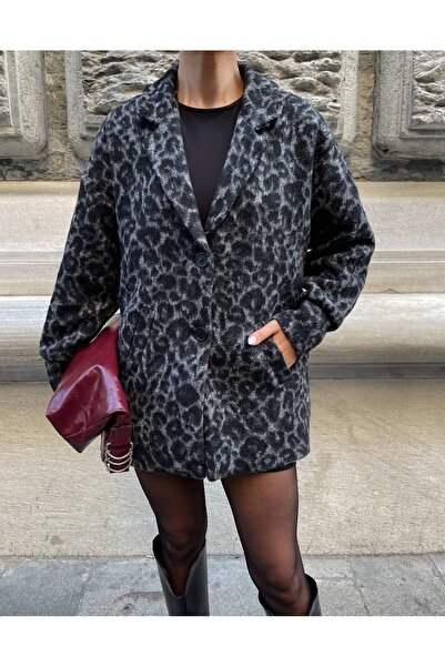 mass fashion Kadın Leopar Desenli Astarlı Kaban