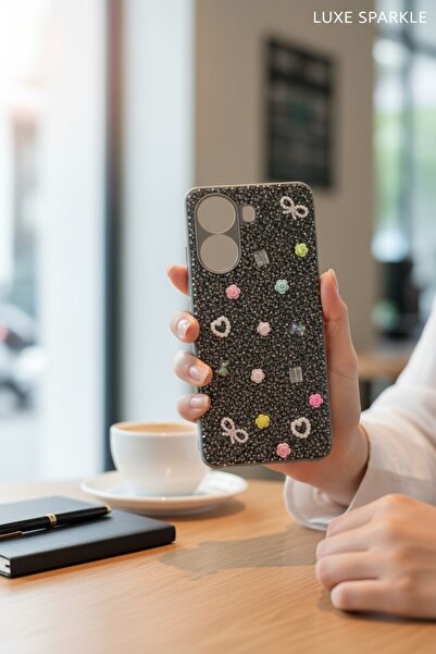 batuteknoloji Poco X7 Pro Fiyonk Kalp Desenli Kırçıllı Taşlı BTU Silikon Kapak