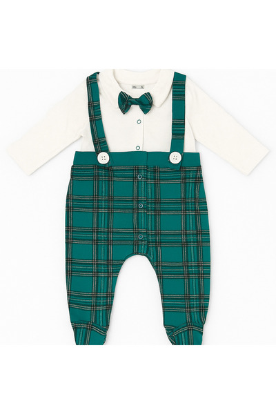 Miniborn Baby Lika Baby Boy New Year Plaid Bow Tie Slopet Green 6206