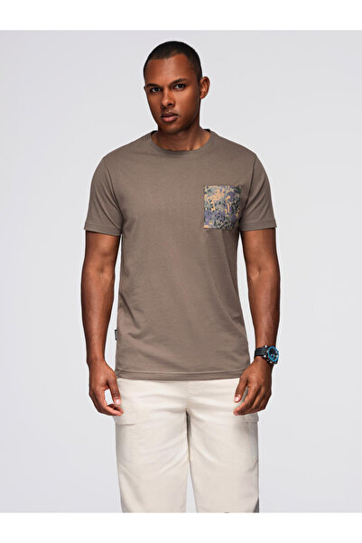 OMBRE Men's Cotton T-shirt with Printed Pocket - Dark Olive V1 OM-TSPT-0227