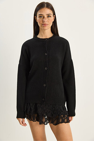 Bianco Lucci Women's Crew Neck Basic Knitwear Cardigan 60283776